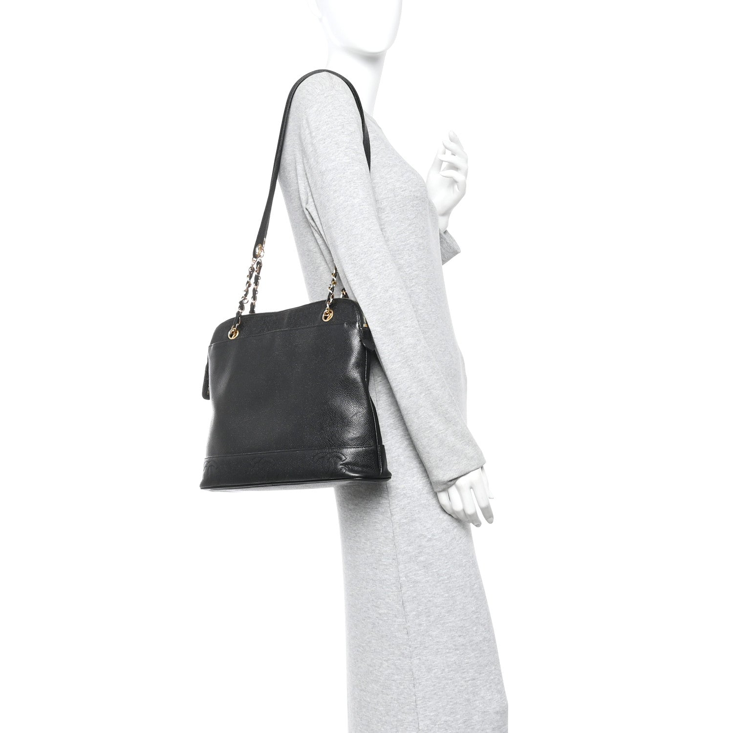 Caviar Triple CC Shoulder Bag Black