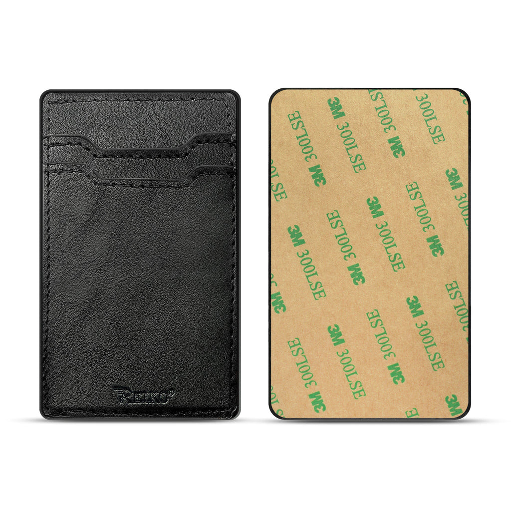 Leather Adhesive Pocket Card Holder With Two Slots In Black