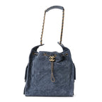 Suede Quilted Medium Chanel 25 Handbag Blue