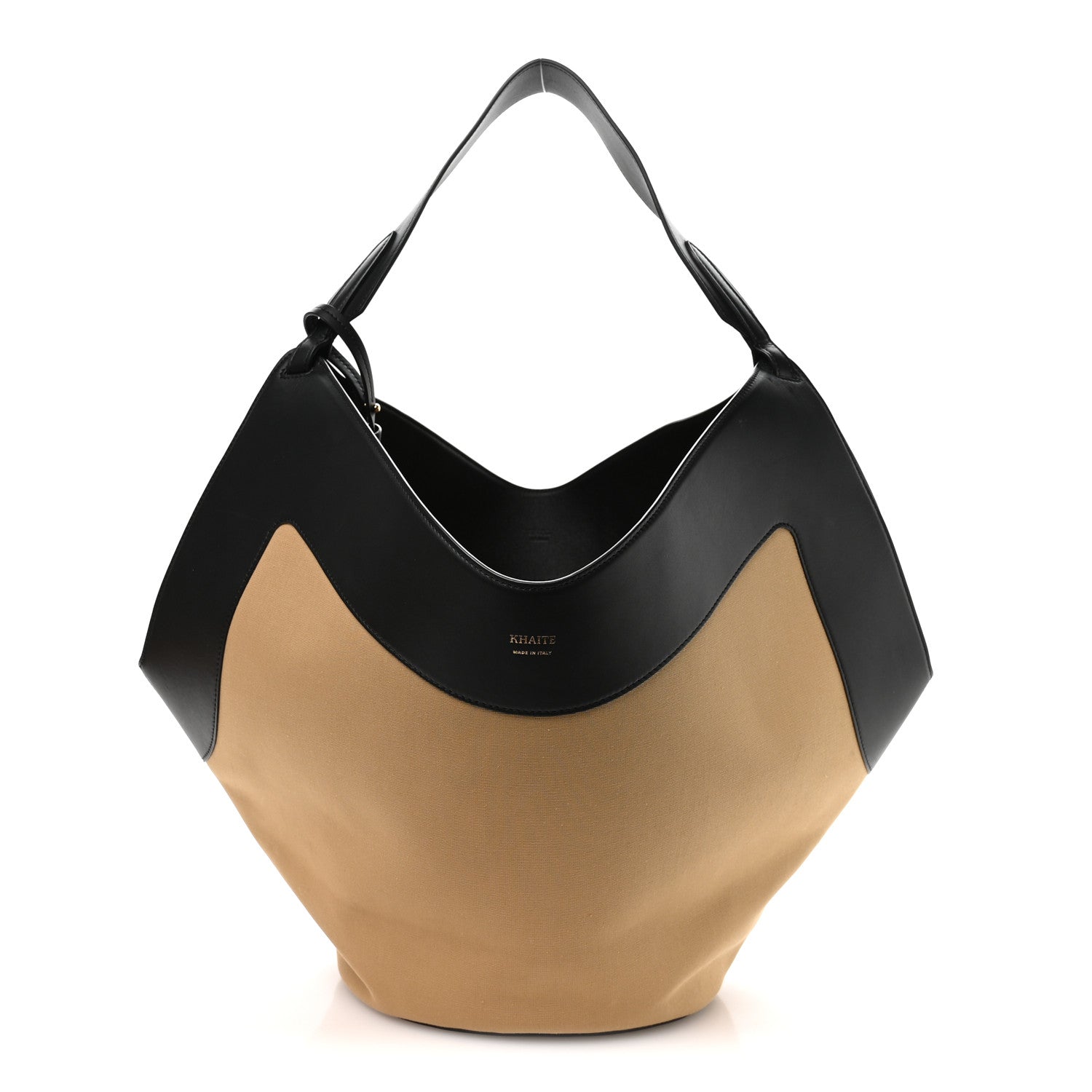 Canvas Calfskin Medium Lotus Tote Black Honey