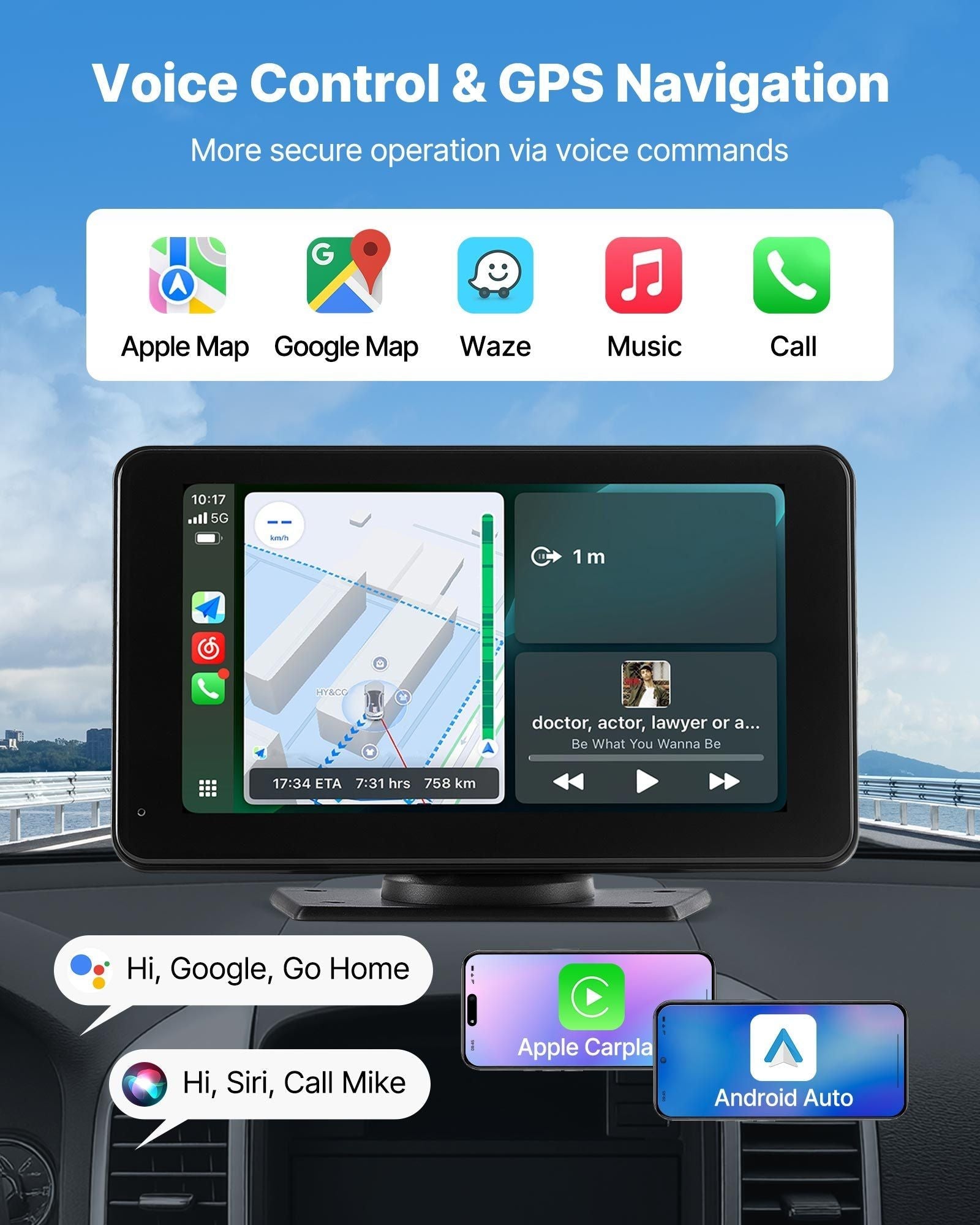 Car Stereo Radio CarPlay Touchscreen 7 in Apple Android Auto Backup Camera