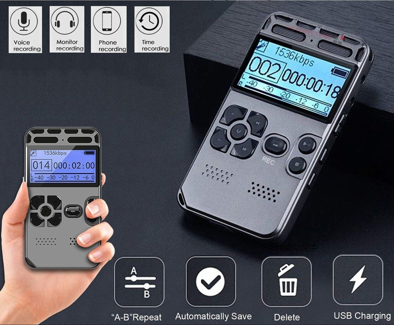 64GB Rechargeable LCD Digital Audio Sound Voice Recorder Dictaphone MP3 Player