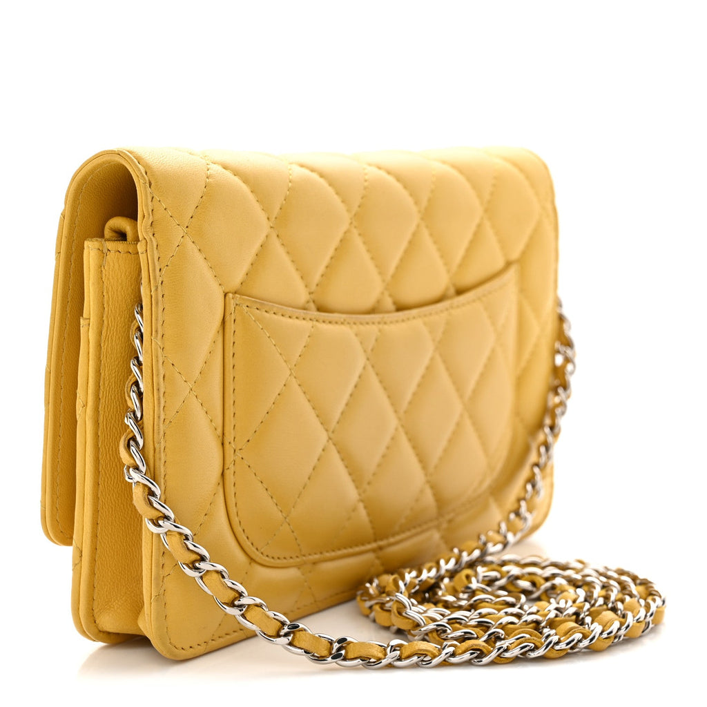 Lambskin Quilted Wallet On Chain WOC Yellow