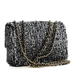 Sequin Quilted Small Single Flap Black White Grey