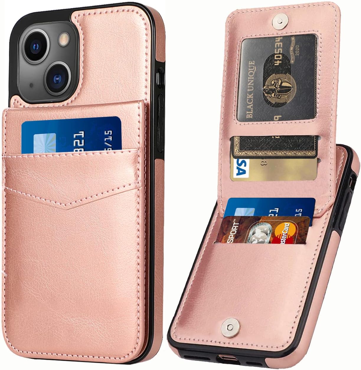 Entronix Case Compatible with iPhone 13 - [6 Slot Card Holder] Slim Leather Wallet