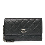Iridescent Caviar Quilted Classic Pouch Clutch Black
