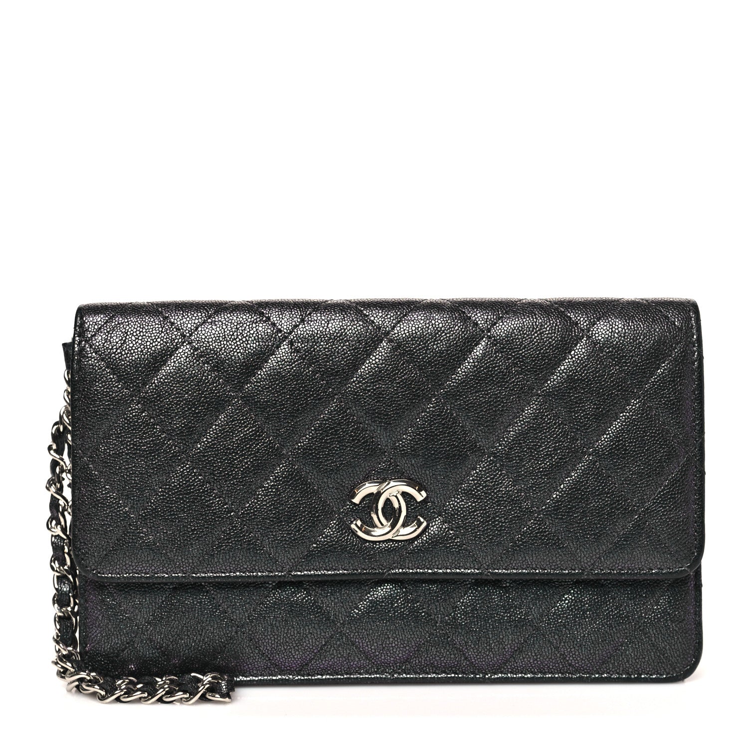 Iridescent Caviar Quilted Classic Pouch Clutch Black