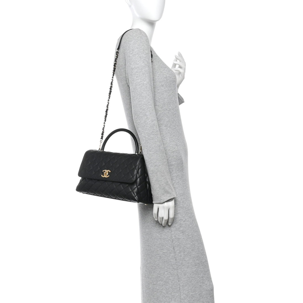 Caviar Quilted Small Coco Handle Flap Black