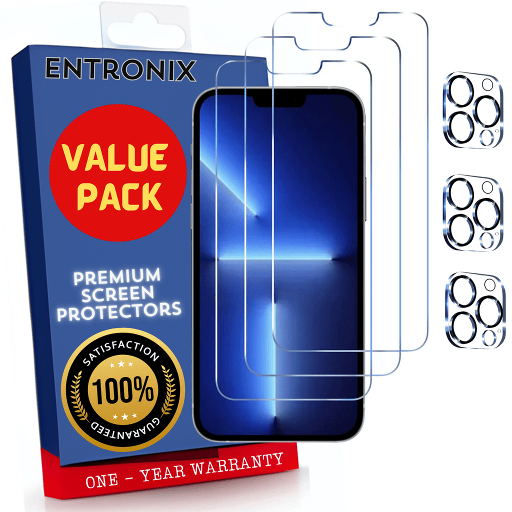 Entronix Clear Screen Protector & Camera Lens Protector Compatible with iPhone 13 Pro Max - 6-Piece Combo