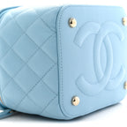Caviar Quilted Top Handle Vanity Case With Chain Blue