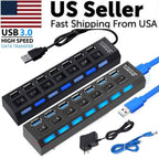 7 Port USB 2.0 Hub Splitter Adapter High Speed For PC Laptop Mac Desktop
