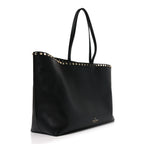 Grained Calfskin Rockstud Shoulder Tote Black
