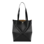 Shiny Calfskin Medium Puzzle Fold Tote Black