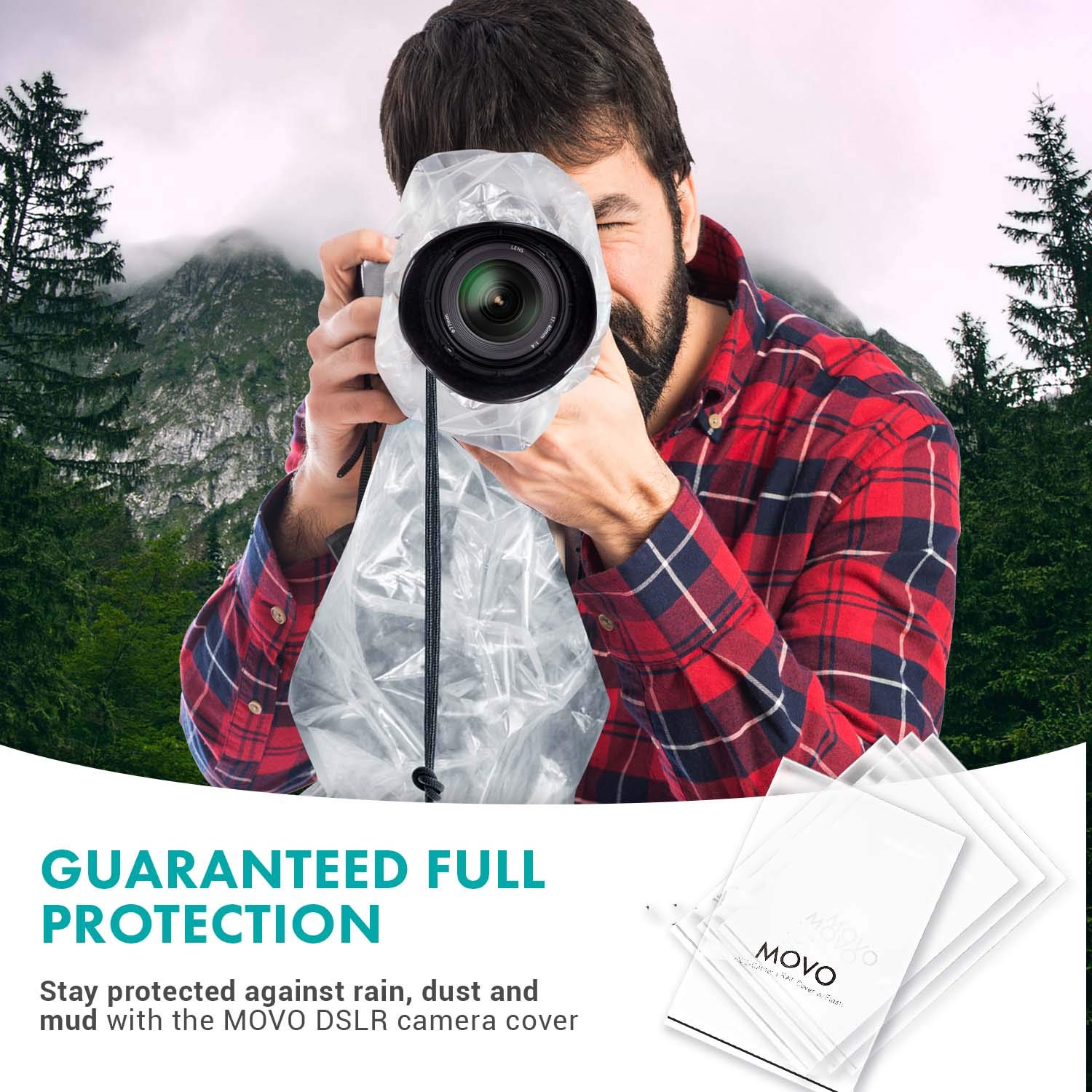 Movo (5 Pack) RC1 Clear Rain Cover for DSLR Camera & Lens up to 18 Long