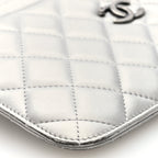 Metallic Lambskin Quilted Clutch With Chain Silver