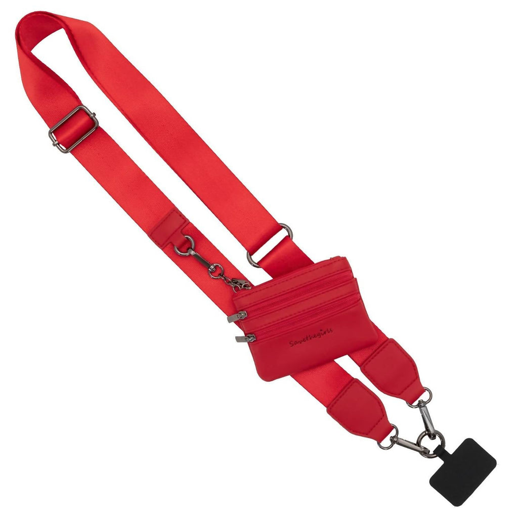 Women's Clip & Go Phone Or Bag Crossbody Strap With Pouch In Solid Red