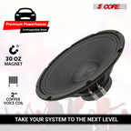 12 Inch Car Audio Speaker Pair 200W 4 Ohm Loud Clear Sound Replacement Component Driver - 2Pcs