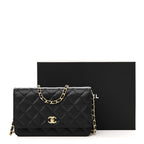Caviar Quilted CC Turnlock Wallet On Chain WOC Black