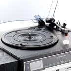 3-Speed Vinyl Turntable  Home Stereo System with CD Player, Double Cassette Player, Bluetooth, FM Radio & USB/SD Recording
