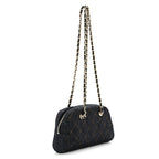 Denim Quilted Clutch With Chain Dark Blue Orange