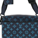 Calfskin Monogram Shadow Trio Messenger Navy River Blue