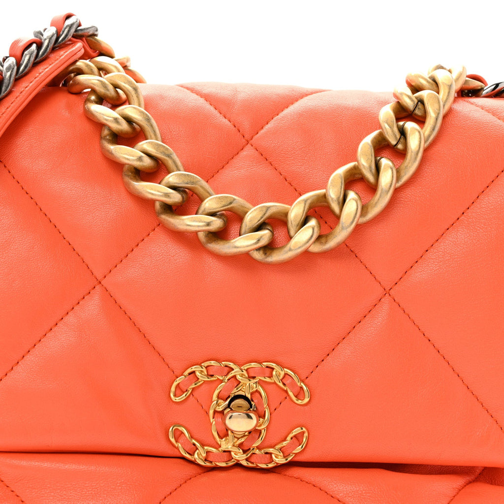 Lambskin Quilted Large Chanel 19 Flap Orange
