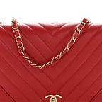 Calfskin Chevron Quilted Large Statement Flap Red