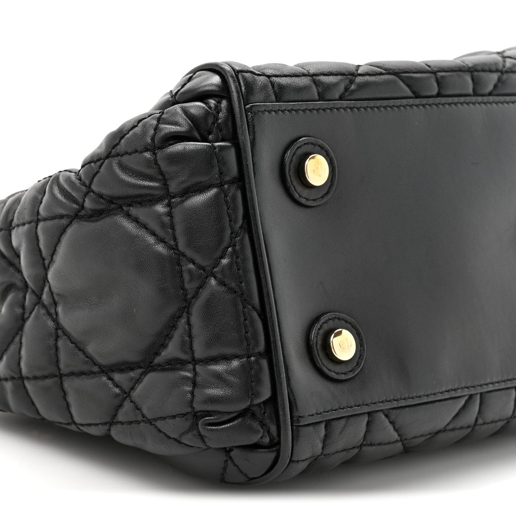 Lambskin Cannage Side Pocket Satchel Black