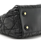 Lambskin Cannage Side Pocket Satchel Black