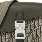 Oblique Jacquard Grained Calfskin Small Saddle Messenger Bag With Flap Green
