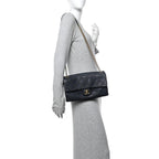 Iridescent Calfskin Triple Stitched Medium Flap Navy