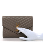 Lambskin Matelasse Chevron Monogram Cassandre Flap Pouch Dark Beige