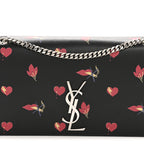 Calfskin Medium Heart Bolts Monogram Kate Satchel Black