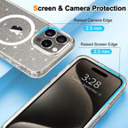 Entronix [Magnetic] Case Compatible with iPhone 16 Pro Max - [Hard Back] Glitter Clear