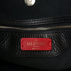 Grained Calfskin Rockstud Shoulder Tote Black