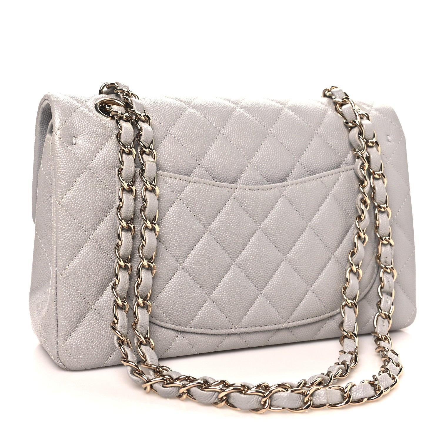 Caviar Quilted Small Double Flap Grey