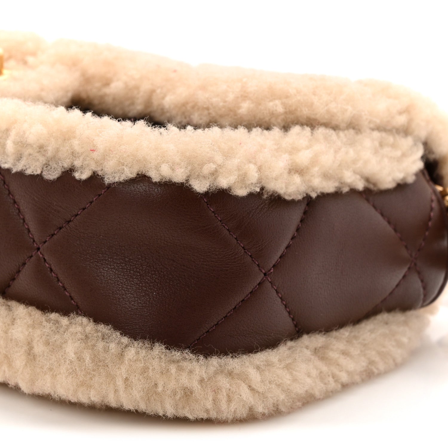 Shearling Lambskin Quilted Mini Furry Coco Flap Beige Dark Brown