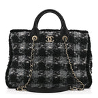 Tweed Shearling Quilted Lambskin Shopping Tote  Black Grey