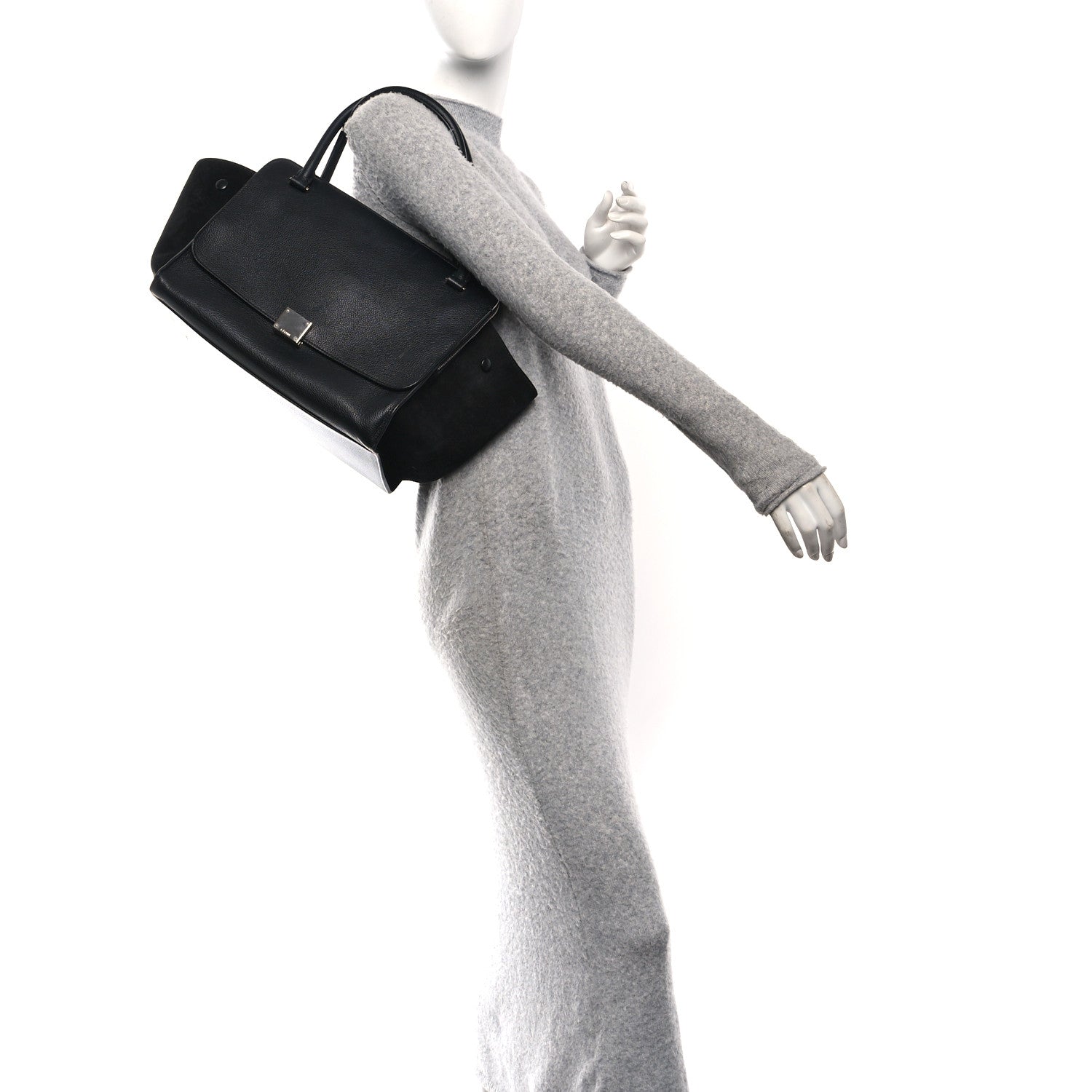 Drummed Calfskin Suede Double Zip Trapeze Black