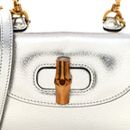 Boarded Dyana Lux Calfskin Mini Bamboo 1947 Top Handle Bag Silver
