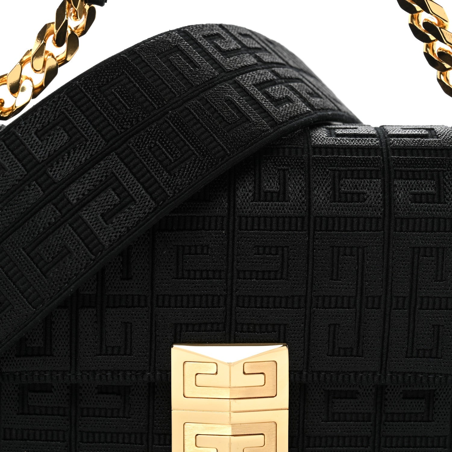 Canvas Woven Embroidered Small 4G Bag With Chain Black