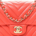 Lambskin Chevron Quilted Mini Rectangular Flap Red