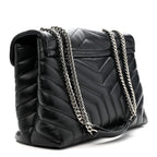Calfskin Y Quilted Monogram Medium Loulou Chain Satchel Black