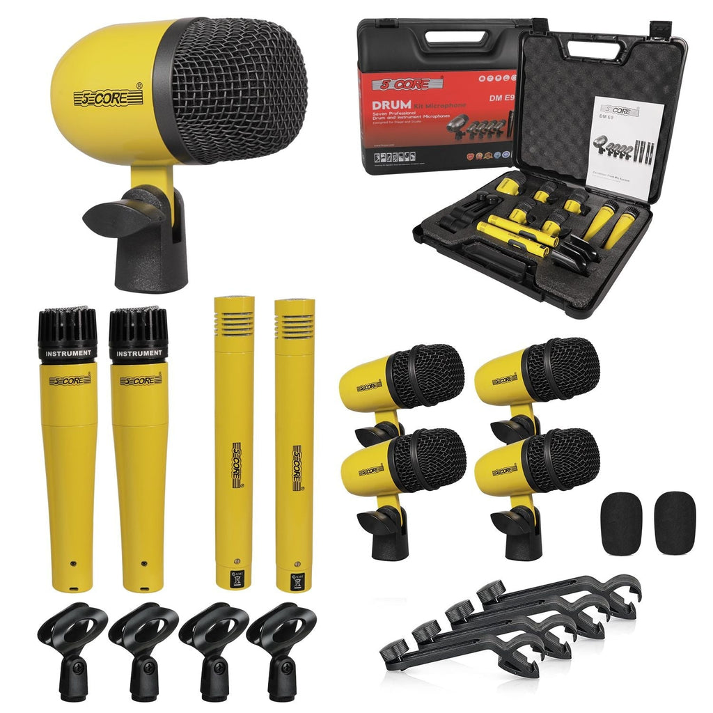 Drum Microphone Kit 9Pc All Metal Drummer Mics Tom/Snare & Cymbals Wired Instrument Drums Set