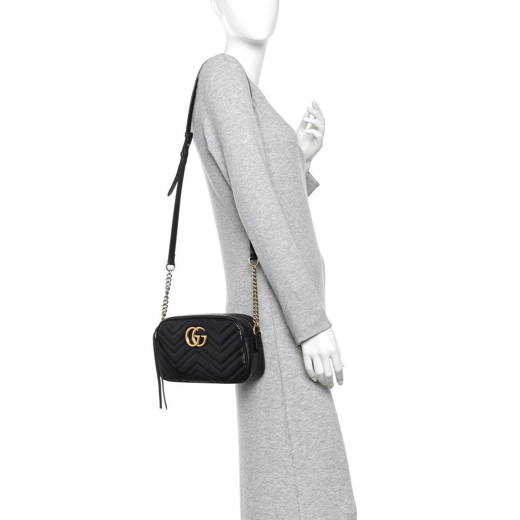 Calfskin Matelasse Small GG Marmont Chain Shoulder Bag Black