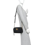 Calfskin Matelasse Small GG Marmont Chain Shoulder Bag Black