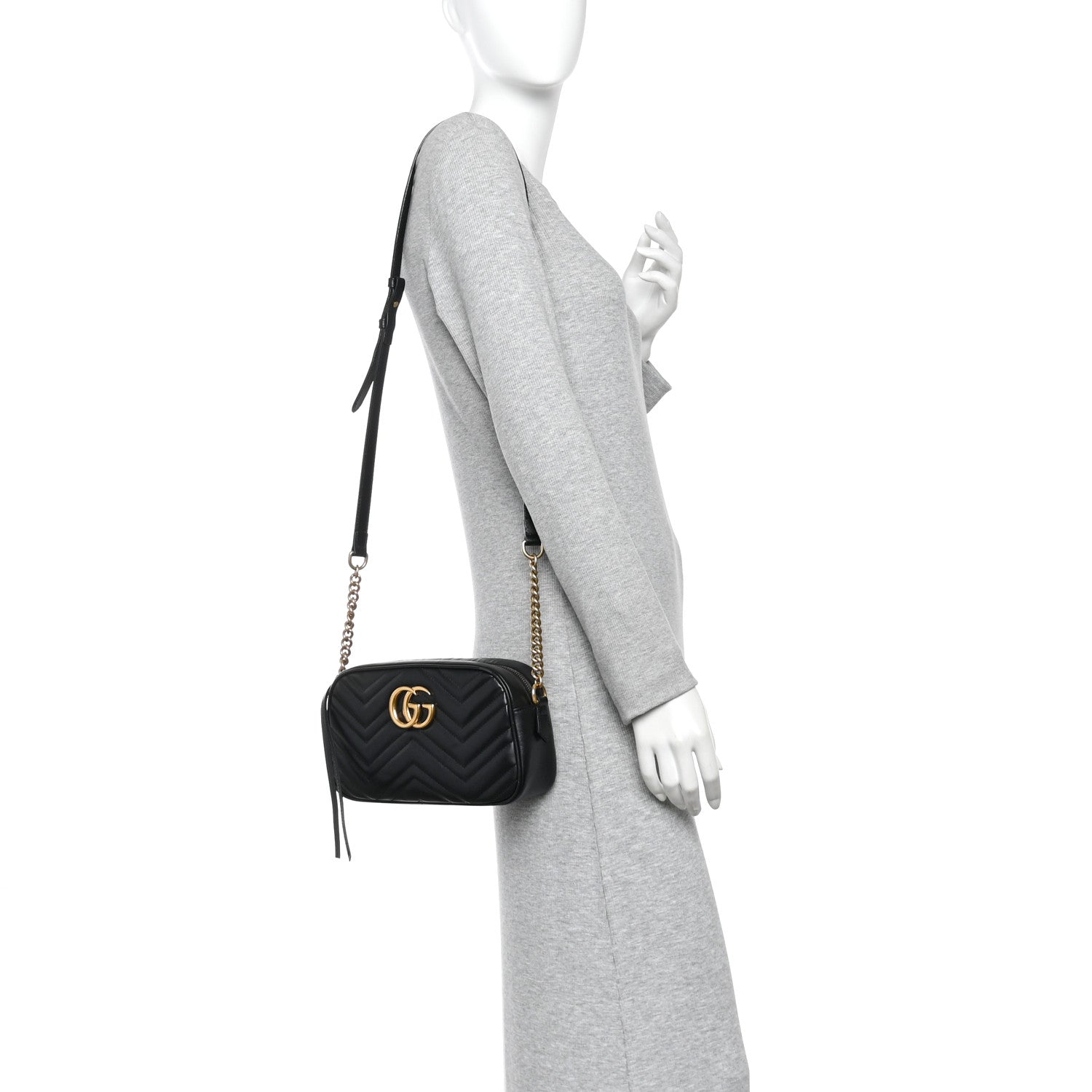 Calfskin Matelasse Small GG Marmont Chain Shoulder Bag Black