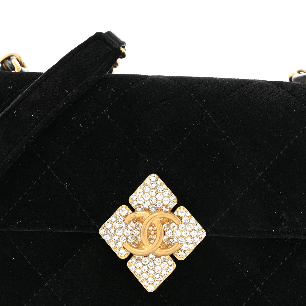 Velvet Strass Diamond Lock Flap Black