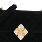 Velvet Strass Diamond Lock Flap Black