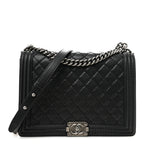 Calfskin Double Stitch Large Boy Flap Black